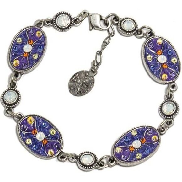 Anne Koplik Purple Enamel with Multicolor Crystal Station Silver Bracelet NWT - Picture 1 of 1